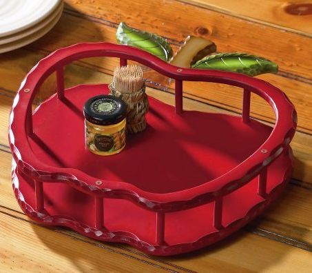 Apple Shaped Wooden Lazy Susan W/ Guardrail by Collections Etc Apple Shaped Wooden Lazy Susan W/ Guardrail by Collections Etc