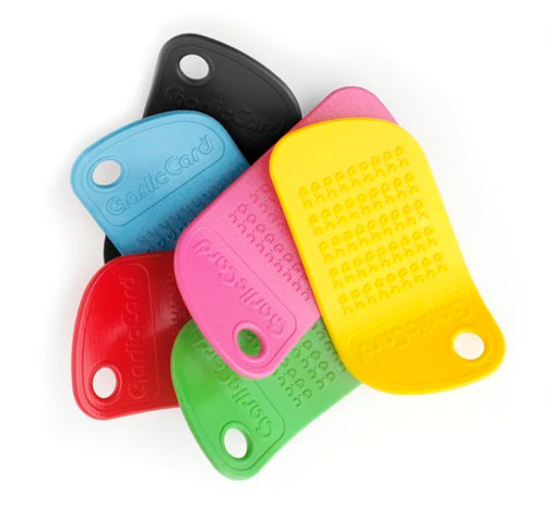 Product Description: The garlic card quickly and easily shreds garlic or ginger. You can't cut yourself on the nubs like most graters. It's small, inexpensive and very easy to clean. Much easier than a garlic press. 