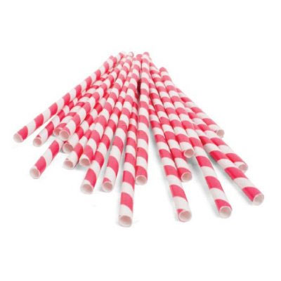 Kikkerland Biodegradable Paper Straws, Red and White Striped, Box of 144