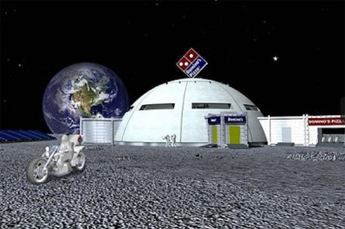 Maeda Corp's vision of what a Domino's Pizza outpost would look like on the moon. Maeda Corp's vision of what a Domino's Pizza outpost would look like on the moon.